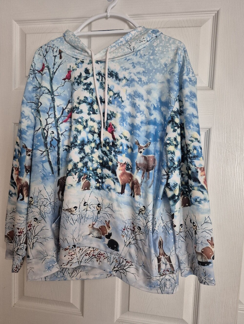 Winter Wildlife Hoodie - Blue Snow Scene